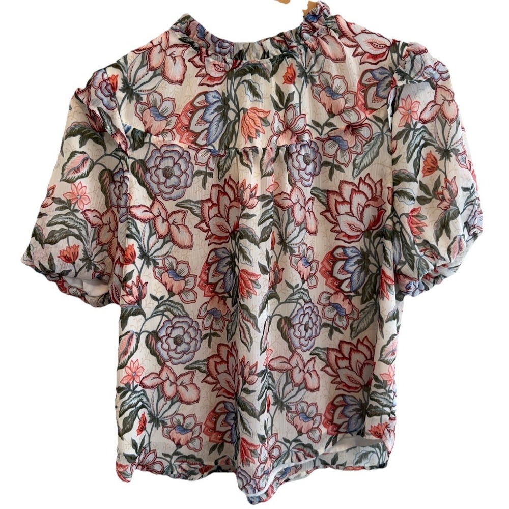 Loft Woman's Short Sleeve Lined Floral Blouse MP Cottagecore, Peasant